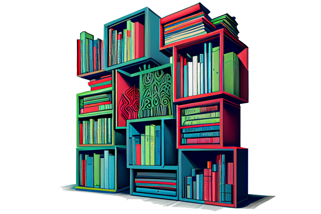 A colourful, geometric bookcase.
